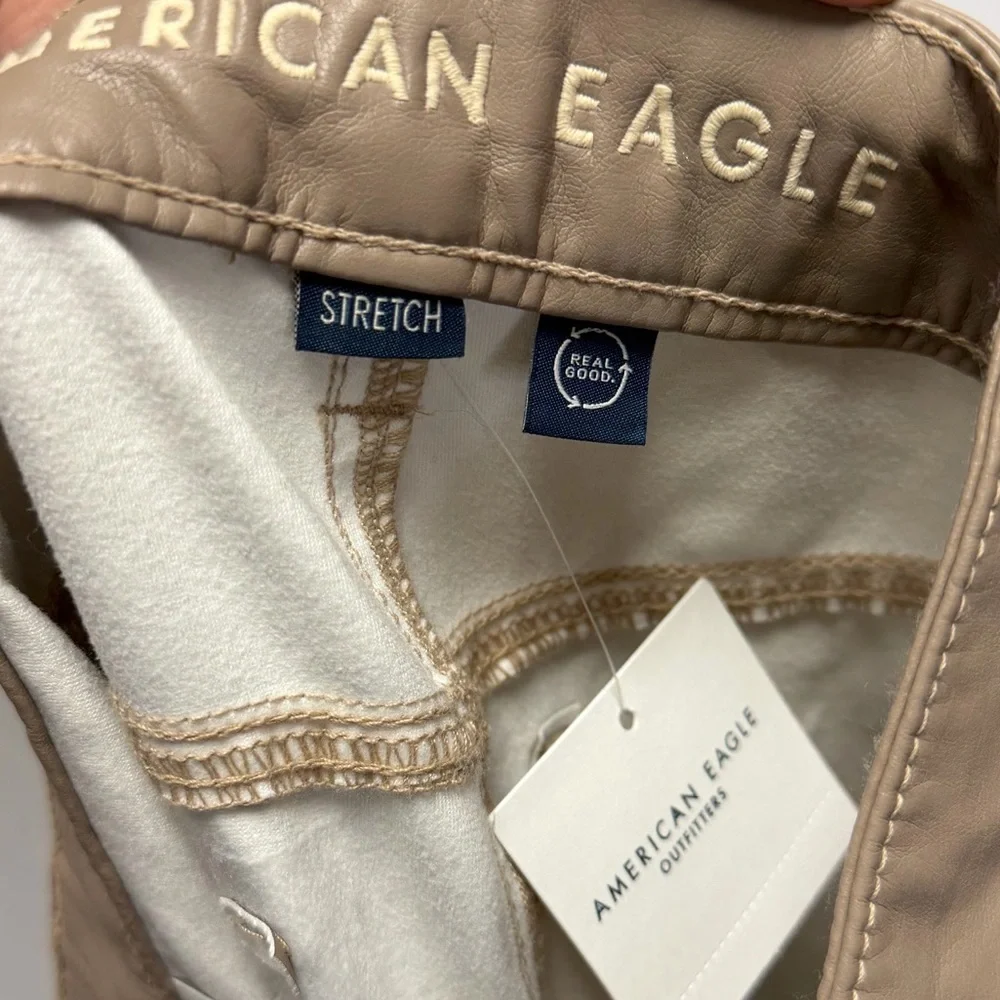 American Eagle Outfitters Women’s Vegan  Leather Super High Rise Straight 8 Long